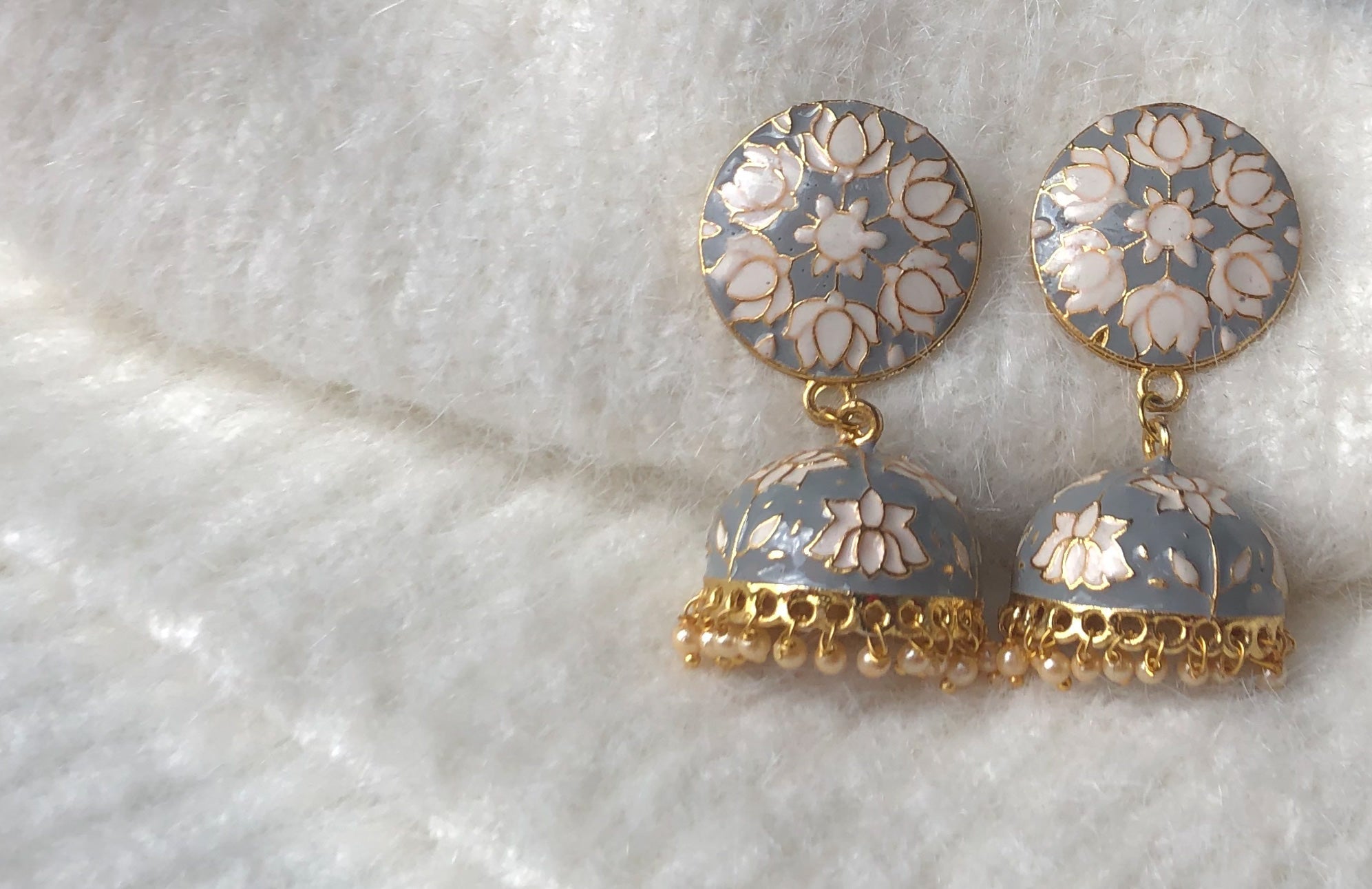 Grey Meenakari Jhumka — The Hrī Store1